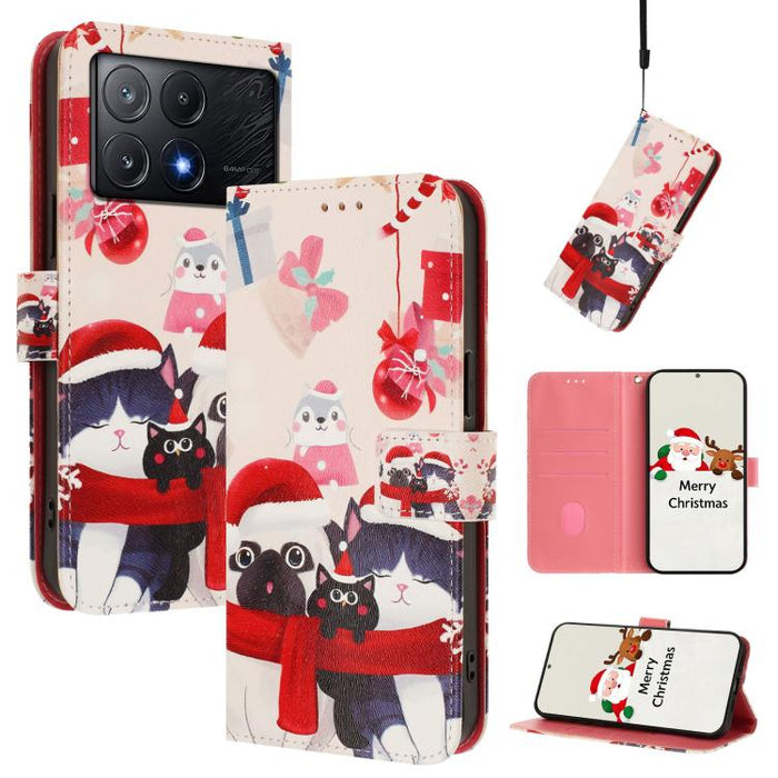 Funda para teléfono de piel con hebilla de la serie navideña y correa de mano., For Xiaomi 15T Pro 5G, For Xiaomi 15T 5G, For Xiaomi 15S Pro 5G, For Xiaomi Poco F7 / Redmi Turbo 4 Pro, For Xiaomi Poco F7 Ultra / Redmi K80 Pro                           ...
