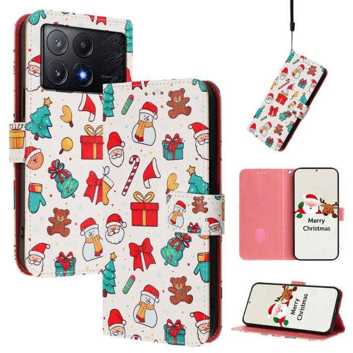 Funda para teléfono de piel con hebilla de la serie navideña y correa de mano., For Xiaomi 15T Pro 5G, For Xiaomi 15T 5G, For Xiaomi 15S Pro 5G, For Xiaomi Poco F7 / Redmi Turbo 4 Pro, For Xiaomi Poco F7 Ultra / Redmi K80 Pro                           ...