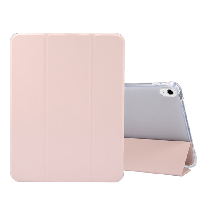 Estuche de cuero de TPU + PU transparente a prueba de golpes con textura de piel prensada eléctrica de 3 pliegues con soporte y ranura para bolígrafo y función de reposo / activación, For iPad Air 2022 / 2020 10.9