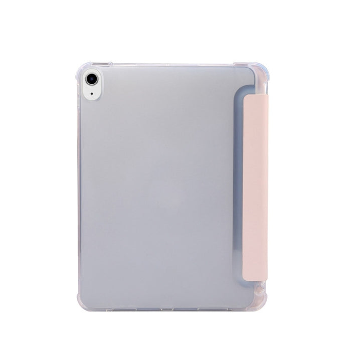 Estuche de cuero de TPU + PU transparente a prueba de golpes con textura de piel prensada eléctrica de 3 pliegues con soporte y ranura para bolígrafo y función de reposo / activación, For iPad Air 2022 / 2020 10.9