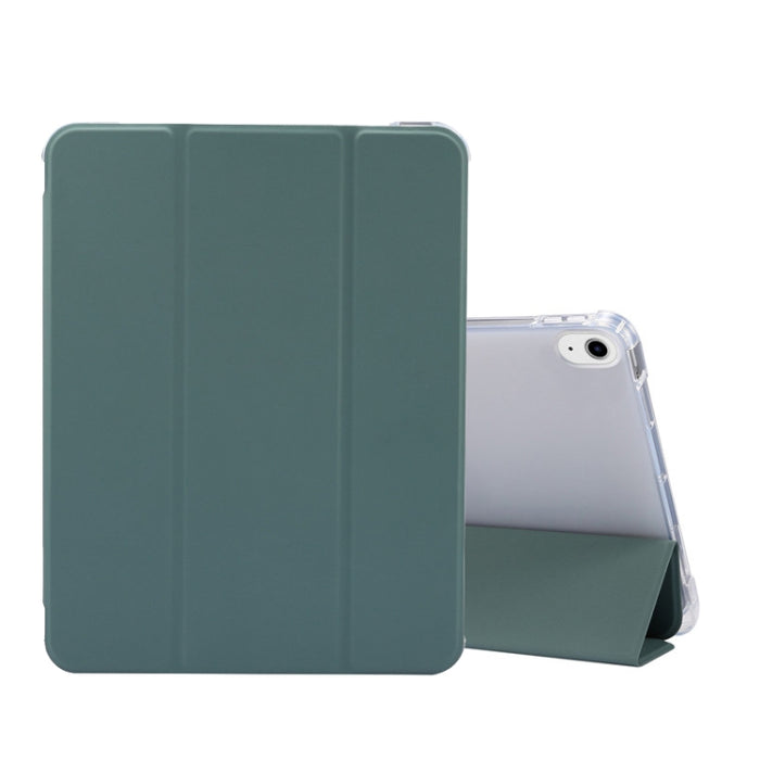 Estuche de cuero de TPU + PU transparente a prueba de golpes con textura de piel prensada eléctrica de 3 pliegues con soporte y ranura para bolígrafo y función de reposo / activación, For iPad Air 2022 / 2020 10.9