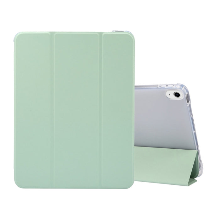 Estuche de cuero de TPU + PU transparente a prueba de golpes con textura de piel prensada eléctrica de 3 pliegues con soporte y ranura para bolígrafo y función de reposo / activación, For iPad Air 2022 / 2020 10.9