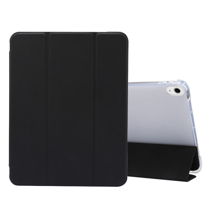 Estuche de cuero de TPU + PU transparente a prueba de golpes con textura de piel prensada eléctrica de 3 pliegues con soporte y ranura para bolígrafo y función de reposo / activación, For iPad Air 2022 / 2020 10.9