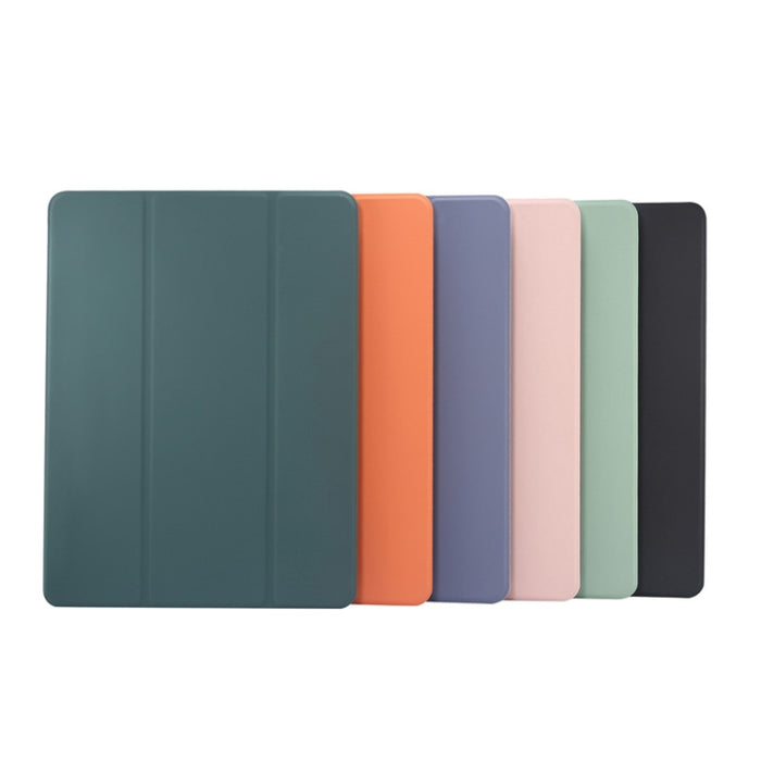 Estuche de cuero de TPU + PU transparente a prueba de golpes con textura de piel prensada eléctrica de 3 pliegues con soporte y ranura para bolígrafo y función de reposo / activación, For iPad Air 2022 / 2020 10.9