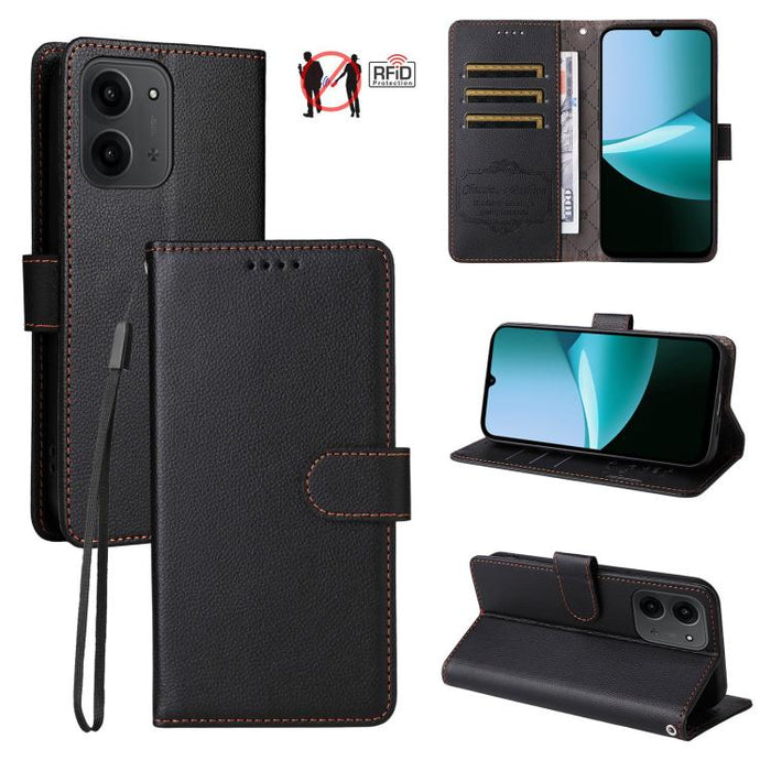Funda de cuero para teléfono con forma de cartera de 3 tarjetas con bloqueo RFID y textura de lichi, For Redmi 15a 5G, For Redmi Turbo 5 Max 5G / Poco X8 Pro Max 5G, For Redmi Turbo 5 5G / Poco X8 Pro 5G, For Redmi Note 15 Pro+ 5G Global 163.3mm       ...