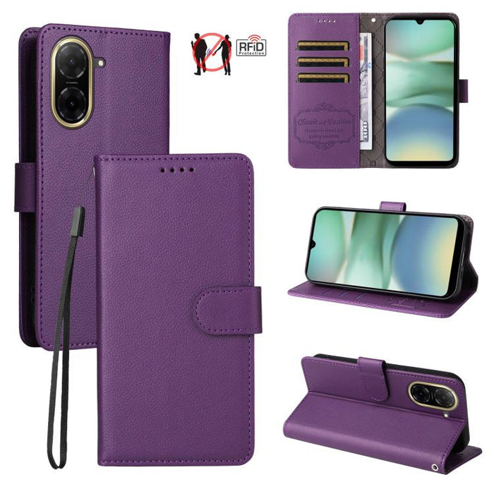 Funda de cuero para teléfono con forma de cartera de 3 tarjetas con bloqueo RFID y textura de lichi, For Redmi K80 / Poco F7 Pro, For Redmi 14C 4G / 5G / 14R / Poco M7, For Redmi Note 14 4G Global 164.84mm, For Redmi Note 14 Pro 5G / 14 Pro+ 5G        ...