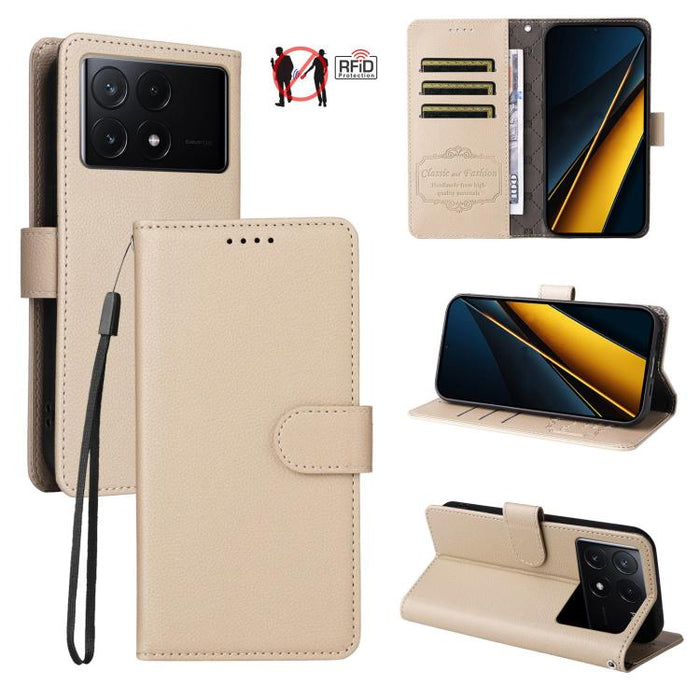 Funda de cuero para teléfono con forma de cartera de 3 tarjetas con bloqueo RFID y textura de lichi, For Redmi Note 12 Turbo / Poco F5, For Redmi 12C / 11A / Poco C55, For Redmi 10C / 10 India / 10 Power