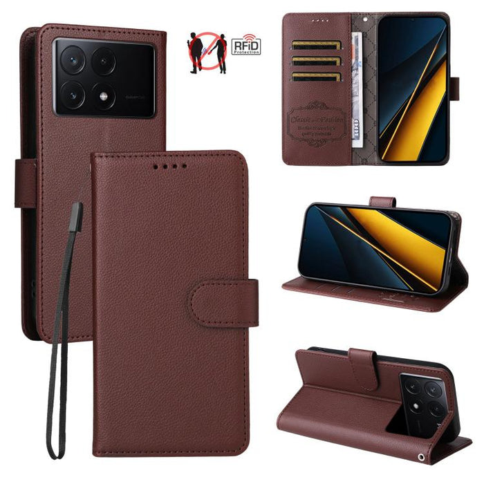 Funda de cuero para teléfono con forma de cartera de 3 tarjetas con bloqueo RFID y textura de lichi, For Redmi Note 12 Turbo / Poco F5, For Redmi 12C / 11A / Poco C55, For Redmi 10C / 10 India / 10 Power