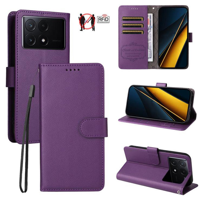 Funda de cuero para teléfono con forma de cartera de 3 tarjetas con bloqueo RFID y textura de lichi, For Redmi Note 12 Turbo / Poco F5, For Redmi 12C / 11A / Poco C55, For Redmi 10C / 10 India / 10 Power