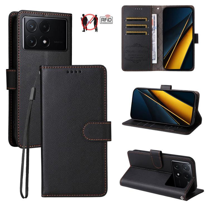 Funda de cuero para teléfono con forma de cartera de 3 tarjetas con bloqueo RFID y textura de lichi, For Redmi Note 12 Turbo / Poco F5, For Redmi 12C / 11A / Poco C55, For Redmi 10C / 10 India / 10 Power
