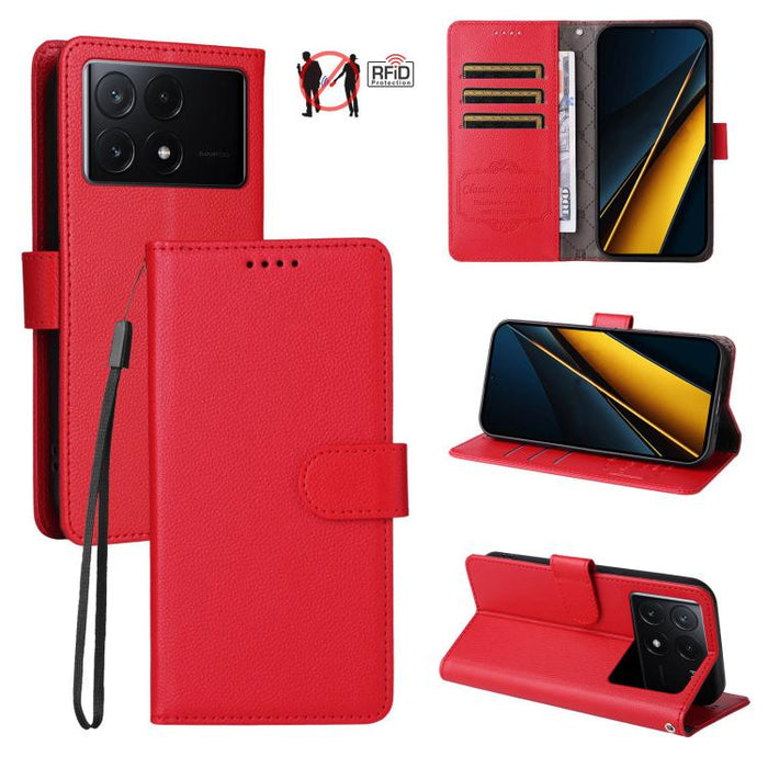 Funda de cuero para teléfono con forma de cartera de 3 tarjetas con bloqueo RFID y textura de lichi, For Redmi Note 12 Turbo / Poco F5, For Redmi 12C / 11A / Poco C55, For Redmi 10C / 10 India / 10 Power