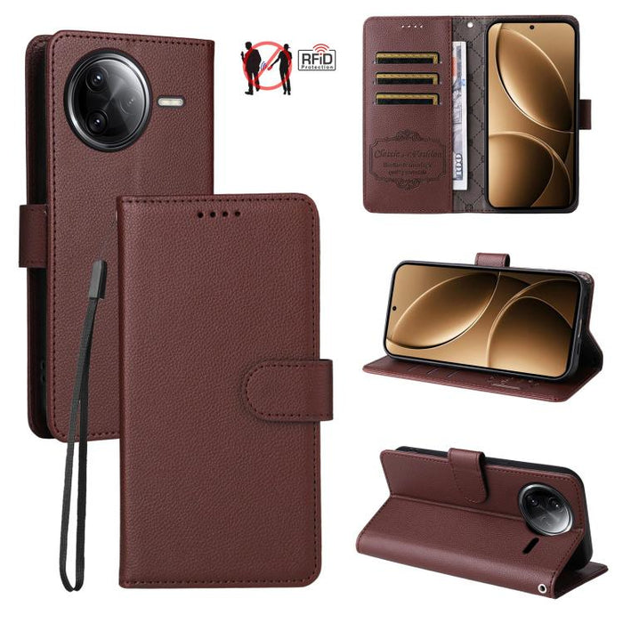 Funda de cuero para teléfono con forma de cartera de 3 tarjetas con bloqueo RFID y textura de lichi, For Redmi K80 / Poco F7 Pro, For Redmi 14C 4G / 5G / 14R / Poco M7, For Redmi Note 14 4G Global 164.84mm, For Redmi Note 14 Pro 5G / 14 Pro+ 5G        ...