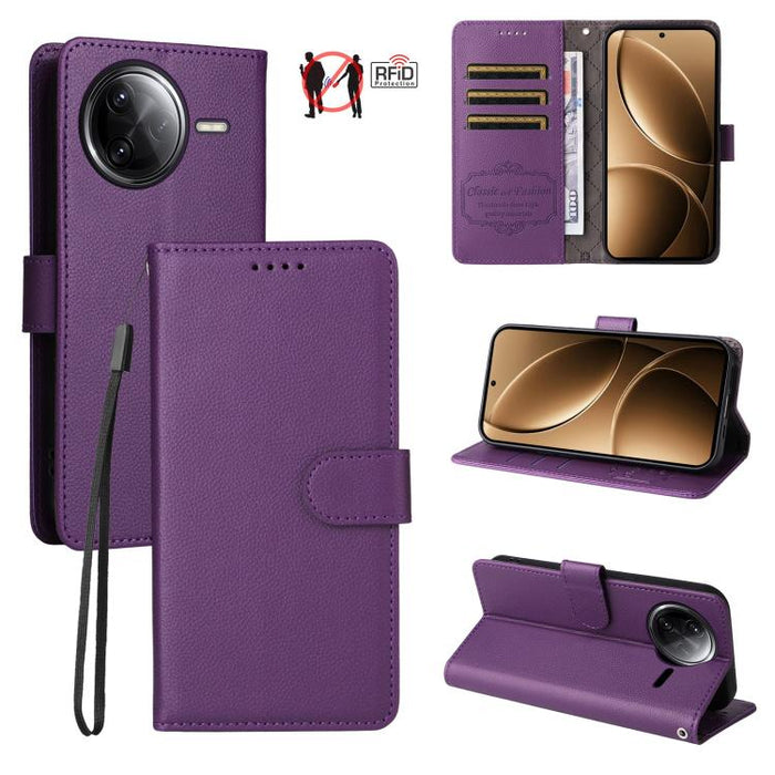 Funda de cuero para teléfono con forma de cartera de 3 tarjetas con bloqueo RFID y textura de lichi, For Redmi K80 / Poco F7 Pro, For Redmi 14C 4G / 5G / 14R / Poco M7, For Redmi Note 14 4G Global 164.84mm, For Redmi Note 14 Pro 5G / 14 Pro+ 5G        ...