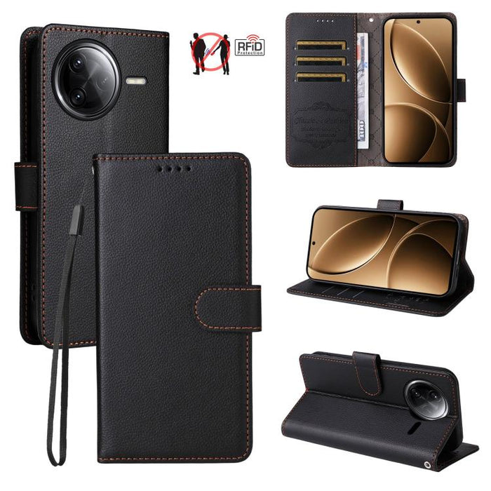Funda de cuero para teléfono con forma de cartera de 3 tarjetas con bloqueo RFID y textura de lichi, For Redmi K80 / Poco F7 Pro, For Redmi 14C 4G / 5G / 14R / Poco M7, For Redmi Note 14 4G Global 164.84mm, For Redmi Note 14 Pro 5G / 14 Pro+ 5G        ...