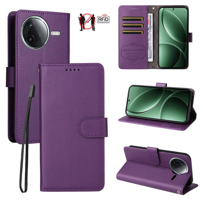 Funda de cuero para teléfono con forma de cartera de 3 tarjetas con bloqueo RFID y textura de lichi, For Redmi K80 / Poco F7 Pro, For Redmi 14C 4G / 5G / 14R / Poco M7, For Redmi Note 14 4G Global 164.84mm, For Redmi Note 14 Pro 5G / 14 Pro+ 5G        ...
