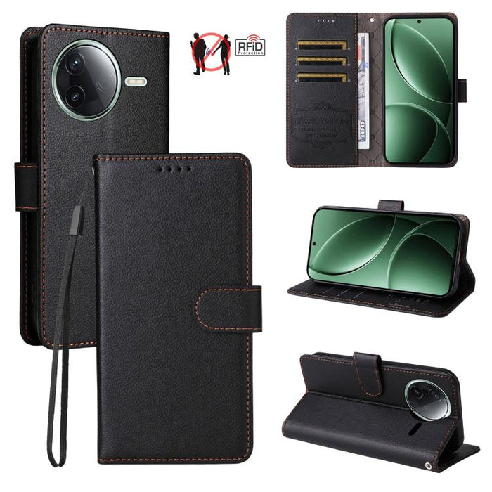 Funda de cuero para teléfono con forma de cartera de 3 tarjetas con bloqueo RFID y textura de lichi, For Redmi K80 / Poco F7 Pro, For Redmi 14C 4G / 5G / 14R / Poco M7, For Redmi Note 14 4G Global 164.84mm, For Redmi Note 14 Pro 5G / 14 Pro+ 5G        ...