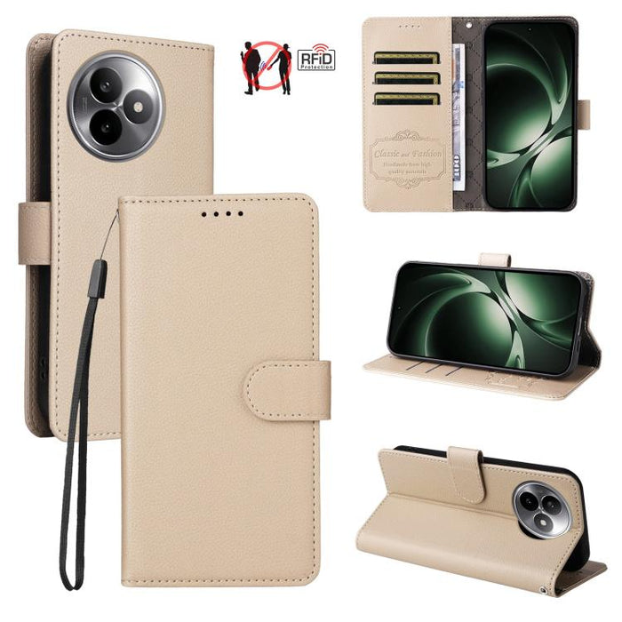 Funda de cuero para teléfono con forma de cartera de 3 tarjetas con bloqueo RFID y textura de lichi, For Redmi 15a 5G, For Redmi Turbo 5 Max 5G / Poco X8 Pro Max 5G, For Redmi Turbo 5 5G / Poco X8 Pro 5G, For Redmi Note 15 Pro+ 5G Global 163.3mm       ...