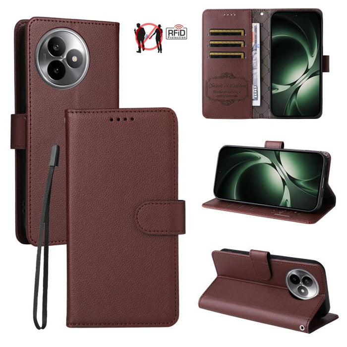Funda de cuero para teléfono con forma de cartera de 3 tarjetas con bloqueo RFID y textura de lichi, For Redmi 15a 5G, For Redmi Turbo 5 Max 5G / Poco X8 Pro Max 5G, For Redmi Turbo 5 5G / Poco X8 Pro 5G, For Redmi Note 15 Pro+ 5G Global 163.3mm       ...