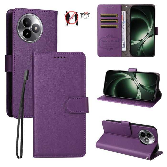Funda de cuero para teléfono con forma de cartera de 3 tarjetas con bloqueo RFID y textura de lichi, For Redmi 15a 5G, For Redmi Turbo 5 Max 5G / Poco X8 Pro Max 5G, For Redmi Turbo 5 5G / Poco X8 Pro 5G, For Redmi Note 15 Pro+ 5G Global 163.3mm       ...