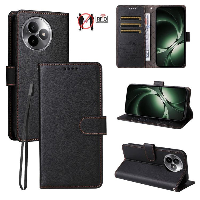 Funda de cuero para teléfono con forma de cartera de 3 tarjetas con bloqueo RFID y textura de lichi, For Redmi 15a 5G, For Redmi Turbo 5 Max 5G / Poco X8 Pro Max 5G, For Redmi Turbo 5 5G / Poco X8 Pro 5G, For Redmi Note 15 Pro+ 5G Global 163.3mm       ...