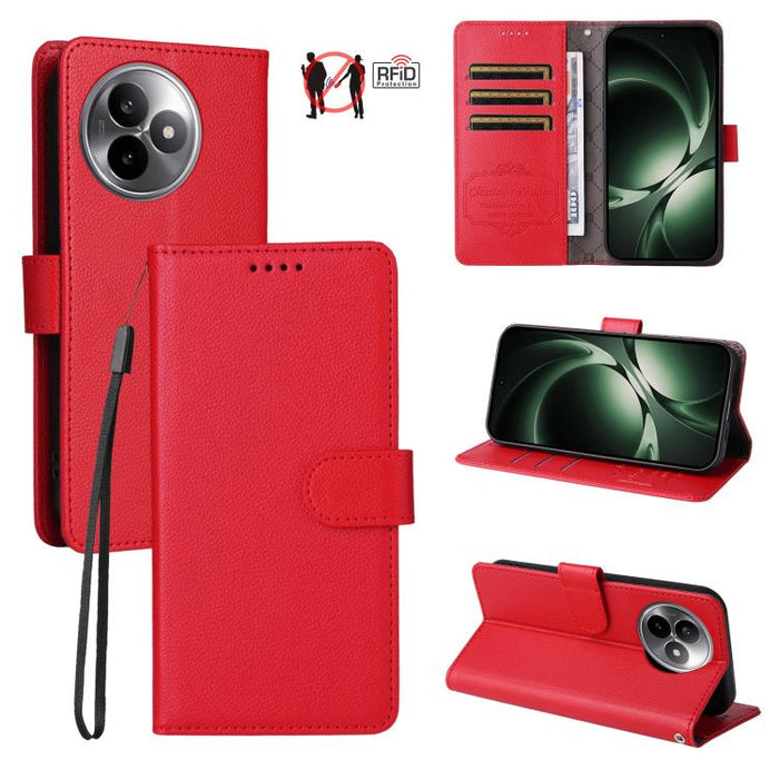 Funda de cuero para teléfono con forma de cartera de 3 tarjetas con bloqueo RFID y textura de lichi, For Redmi 15a 5G, For Redmi Turbo 5 Max 5G / Poco X8 Pro Max 5G, For Redmi Turbo 5 5G / Poco X8 Pro 5G, For Redmi Note 15 Pro+ 5G Global 163.3mm       ...