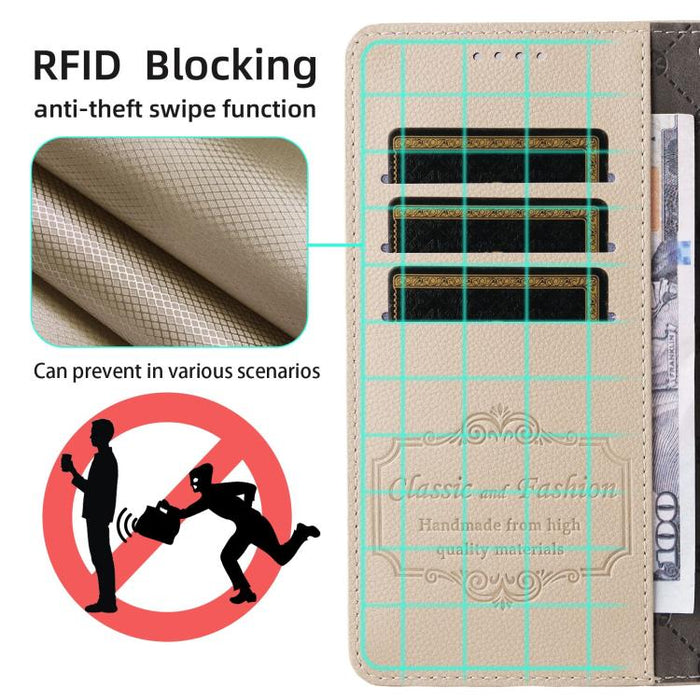 Funda de cuero para teléfono con forma de cartera de 3 tarjetas con bloqueo RFID y textura de lichi, For Redmi Note 12 Turbo / Poco F5, For Redmi 12C / 11A / Poco C55, For Redmi 10C / 10 India / 10 Power