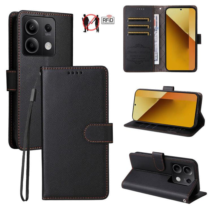 Funda de cuero para teléfono con forma de cartera de 3 tarjetas con bloqueo RFID y textura de lichi, For Redmi Note 12 Turbo / Poco F5, For Redmi 12C / 11A / Poco C55, For Redmi 10C / 10 India / 10 Power