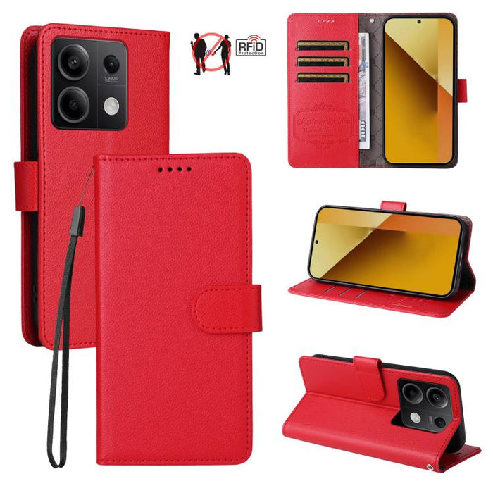Funda de cuero para teléfono con forma de cartera de 3 tarjetas con bloqueo RFID y textura de lichi, For Redmi Note 12 Turbo / Poco F5, For Redmi 12C / 11A / Poco C55, For Redmi 10C / 10 India / 10 Power