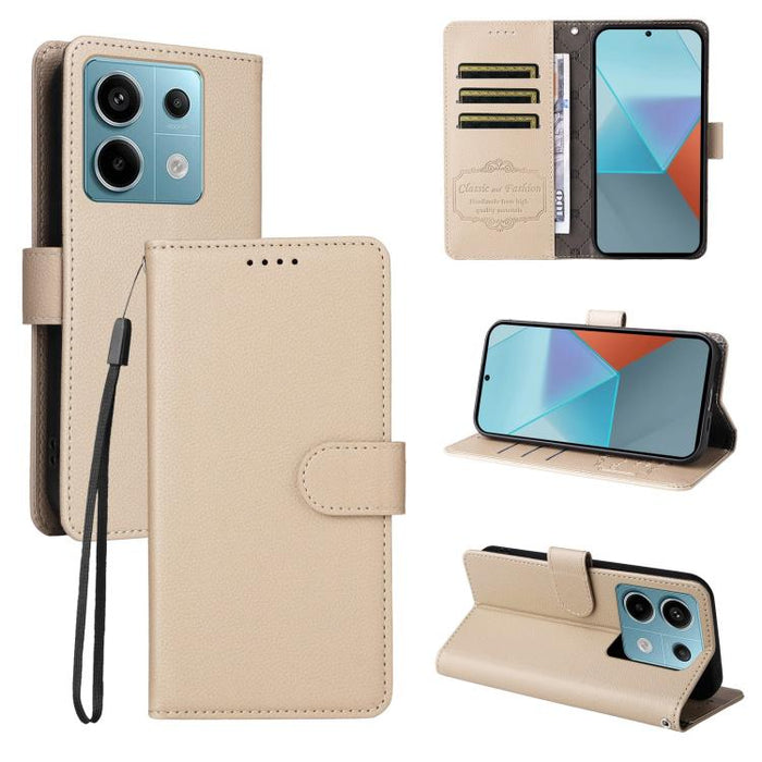 Funda de cuero para teléfono con forma de cartera de 3 tarjetas con bloqueo RFID y textura de lichi, For Redmi Note 12 Turbo / Poco F5, For Redmi 12C / 11A / Poco C55, For Redmi 10C / 10 India / 10 Power