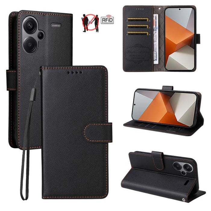 Funda de cuero para teléfono con forma de cartera de 3 tarjetas con bloqueo RFID y textura de lichi, For Redmi Note 12 Turbo / Poco F5, For Redmi 12C / 11A / Poco C55, For Redmi 10C / 10 India / 10 Power