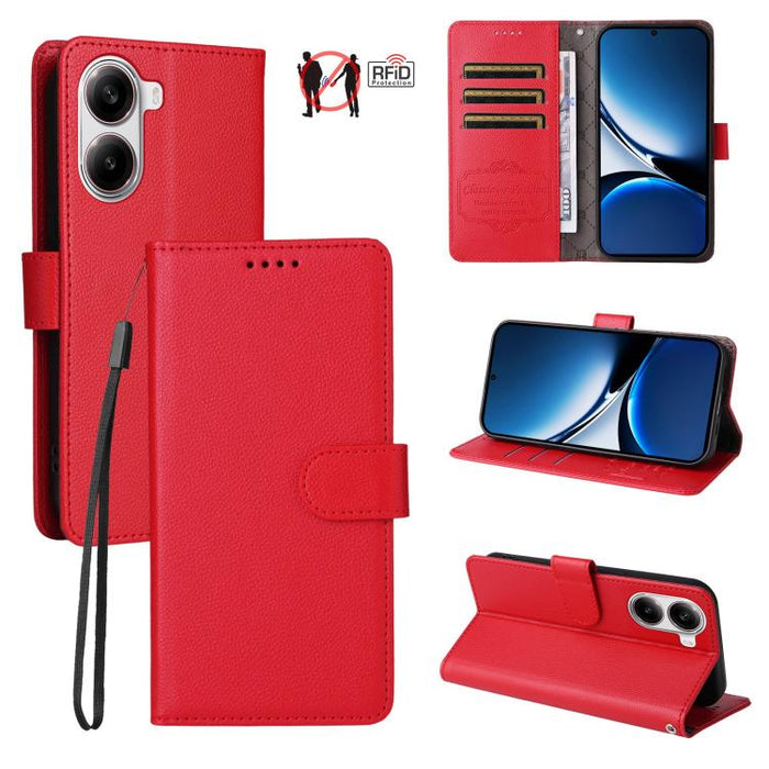 Funda de cuero para teléfono con forma de cartera de 3 tarjetas con bloqueo RFID y textura de lichi, For Redmi K80 / Poco F7 Pro, For Redmi 14C 4G / 5G / 14R / Poco M7, For Redmi Note 14 4G Global 164.84mm, For Redmi Note 14 Pro 5G / 14 Pro+ 5G        ...