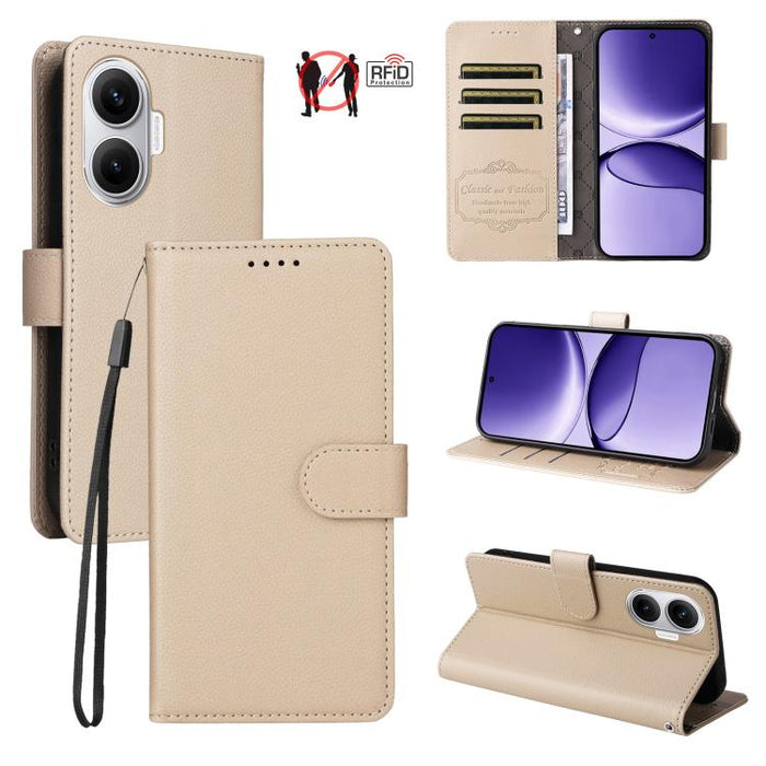 Funda de cuero para teléfono con forma de cartera de 3 tarjetas con bloqueo RFID y textura de lichi, For Redmi K80 / Poco F7 Pro, For Redmi 14C 4G / 5G / 14R / Poco M7, For Redmi Note 14 4G Global 164.84mm, For Redmi Note 14 Pro 5G / 14 Pro+ 5G        ...