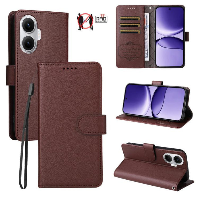 Funda de cuero para teléfono con forma de cartera de 3 tarjetas con bloqueo RFID y textura de lichi, For Redmi K80 / Poco F7 Pro, For Redmi 14C 4G / 5G / 14R / Poco M7, For Redmi Note 14 4G Global 164.84mm, For Redmi Note 14 Pro 5G / 14 Pro+ 5G        ...