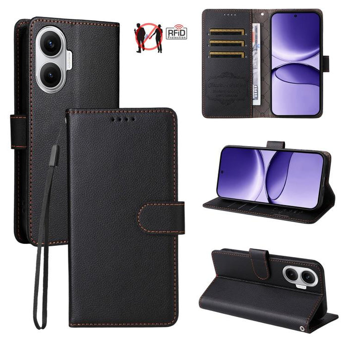 Funda de cuero para teléfono con forma de cartera de 3 tarjetas con bloqueo RFID y textura de lichi, For Redmi K80 / Poco F7 Pro, For Redmi 14C 4G / 5G / 14R / Poco M7, For Redmi Note 14 4G Global 164.84mm, For Redmi Note 14 Pro 5G / 14 Pro+ 5G        ...