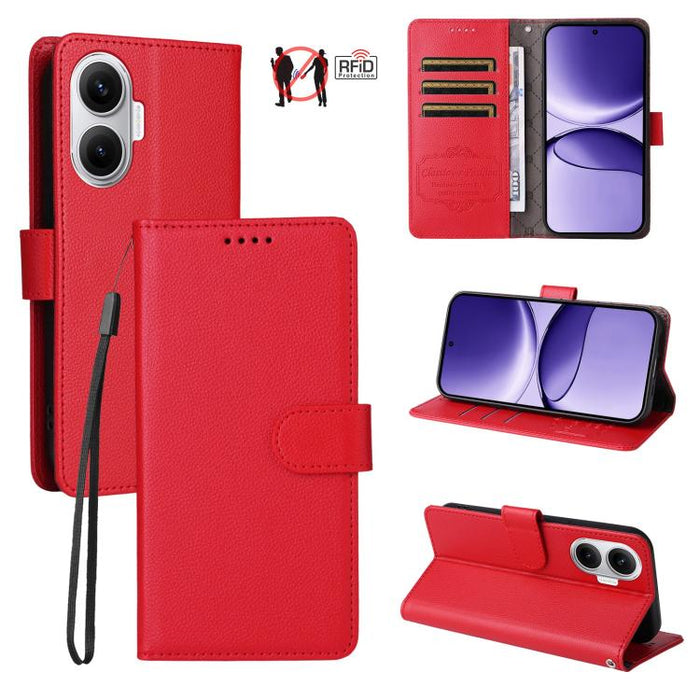 Funda de cuero para teléfono con forma de cartera de 3 tarjetas con bloqueo RFID y textura de lichi, For Redmi K80 / Poco F7 Pro, For Redmi 14C 4G / 5G / 14R / Poco M7, For Redmi Note 14 4G Global 164.84mm, For Redmi Note 14 Pro 5G / 14 Pro+ 5G        ...