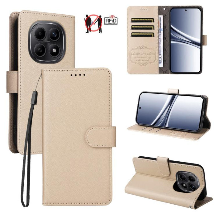 Funda de cuero para teléfono con forma de cartera de 3 tarjetas con bloqueo RFID y textura de lichi, For Redmi 15a 5G, For Redmi Turbo 5 Max 5G / Poco X8 Pro Max 5G, For Redmi Turbo 5 5G / Poco X8 Pro 5G, For Redmi Note 15 Pro+ 5G Global 163.3mm       ...