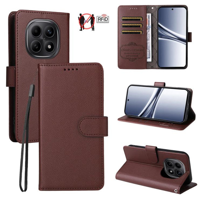 Funda de cuero para teléfono con forma de cartera de 3 tarjetas con bloqueo RFID y textura de lichi, For Redmi 15a 5G, For Redmi Turbo 5 Max 5G / Poco X8 Pro Max 5G, For Redmi Turbo 5 5G / Poco X8 Pro 5G, For Redmi Note 15 Pro+ 5G Global 163.3mm       ...