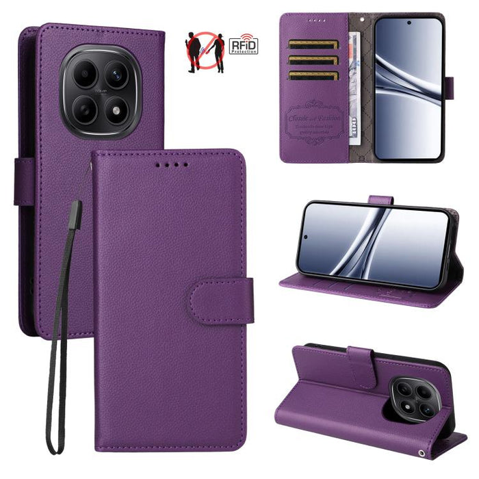 Funda de cuero para teléfono con forma de cartera de 3 tarjetas con bloqueo RFID y textura de lichi, For Redmi 15a 5G, For Redmi Turbo 5 Max 5G / Poco X8 Pro Max 5G, For Redmi Turbo 5 5G / Poco X8 Pro 5G, For Redmi Note 15 Pro+ 5G Global 163.3mm       ...