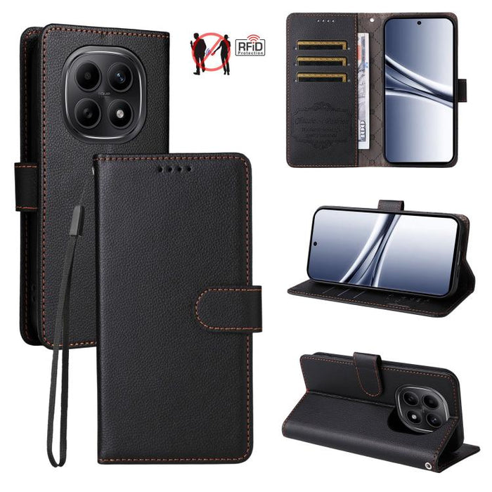 Funda de cuero para teléfono con forma de cartera de 3 tarjetas con bloqueo RFID y textura de lichi, For Redmi 15a 5G, For Redmi Turbo 5 Max 5G / Poco X8 Pro Max 5G, For Redmi Turbo 5 5G / Poco X8 Pro 5G, For Redmi Note 15 Pro+ 5G Global 163.3mm       ...