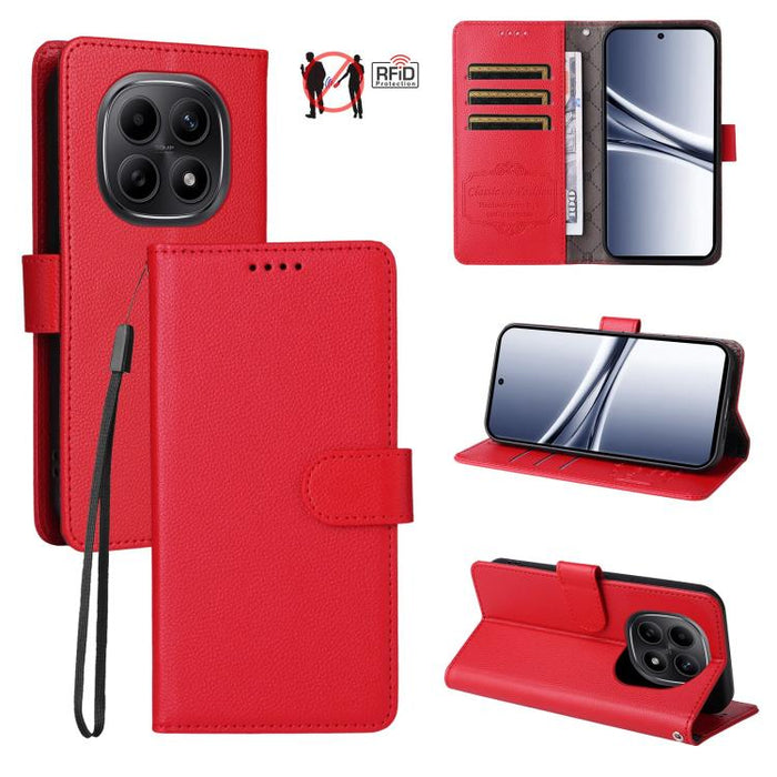 Funda de cuero para teléfono con forma de cartera de 3 tarjetas con bloqueo RFID y textura de lichi, For Redmi 15a 5G, For Redmi Turbo 5 Max 5G / Poco X8 Pro Max 5G, For Redmi Turbo 5 5G / Poco X8 Pro 5G, For Redmi Note 15 Pro+ 5G Global 163.3mm       ...