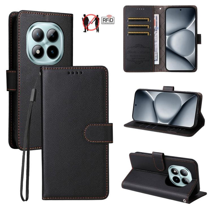 Funda de cuero para teléfono con forma de cartera de 3 tarjetas con bloqueo RFID y textura de lichi, For Redmi 15a 5G, For Redmi Turbo 5 Max 5G / Poco X8 Pro Max 5G, For Redmi Turbo 5 5G / Poco X8 Pro 5G, For Redmi Note 15 Pro+ 5G Global 163.3mm       ...