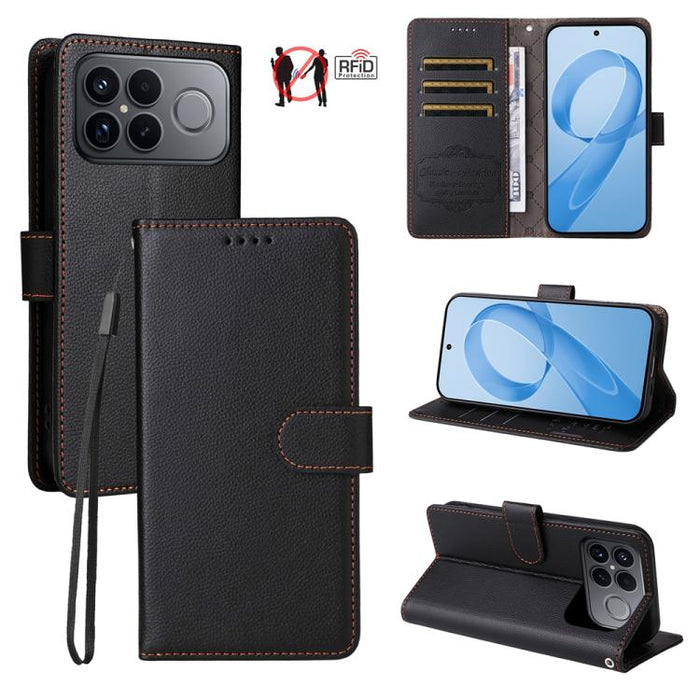 Funda de cuero para teléfono con forma de cartera de 3 tarjetas con bloqueo RFID y textura de lichi, For Redmi 15a 5G, For Redmi Turbo 5 Max 5G / Poco X8 Pro Max 5G, For Redmi Turbo 5 5G / Poco X8 Pro 5G, For Redmi Note 15 Pro+ 5G Global 163.3mm       ...