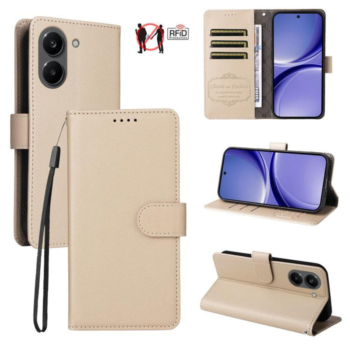 Funda de cuero para teléfono con forma de cartera de 3 tarjetas con bloqueo RFID y textura de lichi, For Redmi 15a 5G, For Redmi Turbo 5 Max 5G / Poco X8 Pro Max 5G, For Redmi Turbo 5 5G / Poco X8 Pro 5G, For Redmi Note 15 Pro+ 5G Global 163.3mm       ...