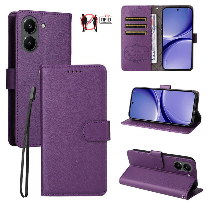 Funda de cuero para teléfono con forma de cartera de 3 tarjetas con bloqueo RFID y textura de lichi, For Redmi 15a 5G, For Redmi Turbo 5 Max 5G / Poco X8 Pro Max 5G, For Redmi Turbo 5 5G / Poco X8 Pro 5G, For Redmi Note 15 Pro+ 5G Global 163.3mm       ...