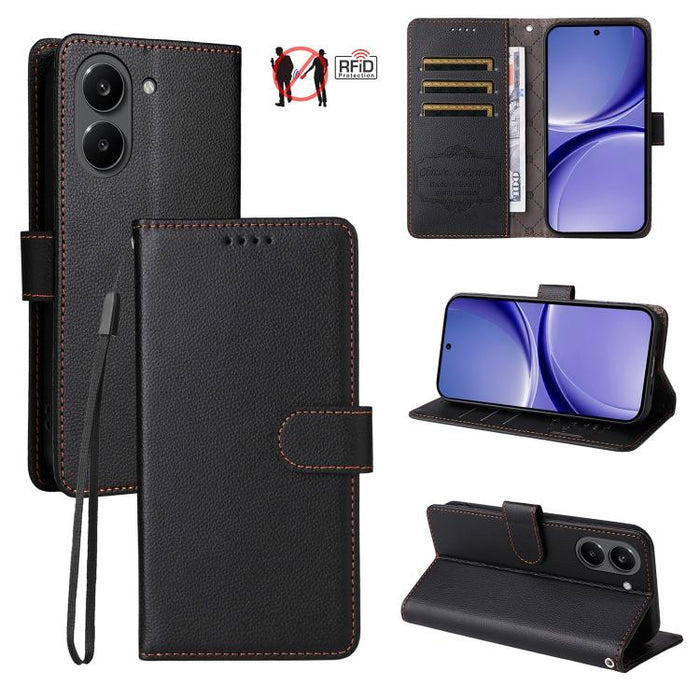 Funda de cuero para teléfono con forma de cartera de 3 tarjetas con bloqueo RFID y textura de lichi, For Redmi 15a 5G, For Redmi Turbo 5 Max 5G / Poco X8 Pro Max 5G, For Redmi Turbo 5 5G / Poco X8 Pro 5G, For Redmi Note 15 Pro+ 5G Global 163.3mm       ...
