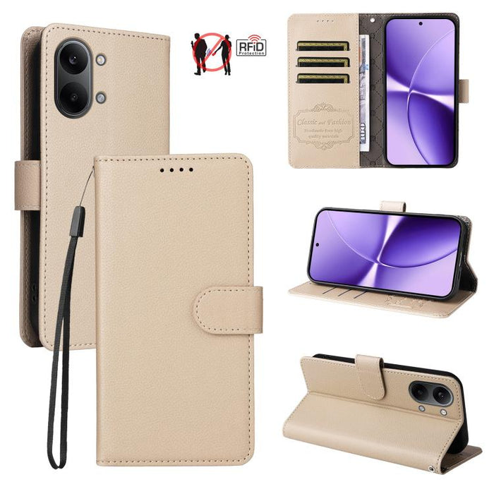 Funda de cuero para teléfono con forma de cartera de 3 tarjetas con bloqueo RFID y textura de lichi, For Redmi 15a 5G, For Redmi Turbo 5 Max 5G / Poco X8 Pro Max 5G, For Redmi Turbo 5 5G / Poco X8 Pro 5G, For Redmi Note 15 Pro+ 5G Global 163.3mm       ...