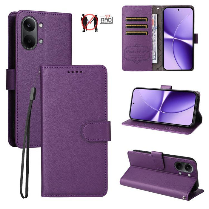 Funda de cuero para teléfono con forma de cartera de 3 tarjetas con bloqueo RFID y textura de lichi, For Redmi 15a 5G, For Redmi Turbo 5 Max 5G / Poco X8 Pro Max 5G, For Redmi Turbo 5 5G / Poco X8 Pro 5G, For Redmi Note 15 Pro+ 5G Global 163.3mm       ...