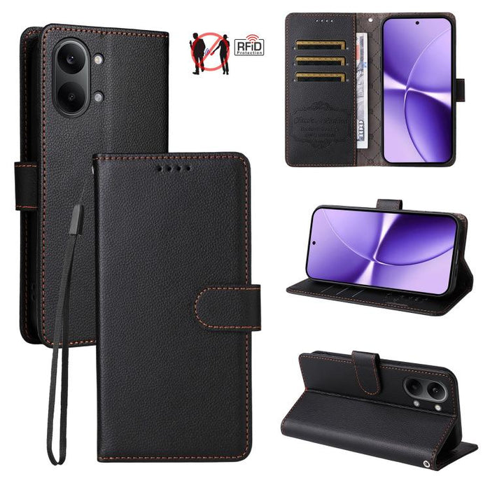 Funda de cuero para teléfono con forma de cartera de 3 tarjetas con bloqueo RFID y textura de lichi, For Redmi 15a 5G, For Redmi Turbo 5 Max 5G / Poco X8 Pro Max 5G, For Redmi Turbo 5 5G / Poco X8 Pro 5G, For Redmi Note 15 Pro+ 5G Global 163.3mm       ...