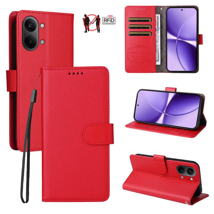 Funda de cuero para teléfono con forma de cartera de 3 tarjetas con bloqueo RFID y textura de lichi, For Redmi 15a 5G, For Redmi Turbo 5 Max 5G / Poco X8 Pro Max 5G, For Redmi Turbo 5 5G / Poco X8 Pro 5G, For Redmi Note 15 Pro+ 5G Global 163.3mm       ...