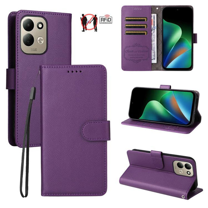 Funda de cuero para teléfono con forma de cartera de 3 tarjetas con bloqueo RFID y textura de lichi, For Redmi 15a 5G, For Redmi Turbo 5 Max 5G / Poco X8 Pro Max 5G, For Redmi Turbo 5 5G / Poco X8 Pro 5G, For Redmi Note 15 Pro+ 5G Global 163.3mm       ...